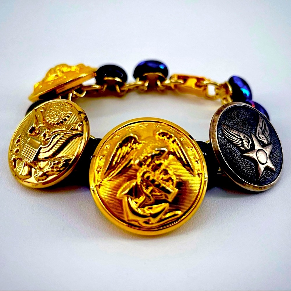 USA Armed Forces Military Gold Bracelet Navy Army Marines Air Force Glass Beads